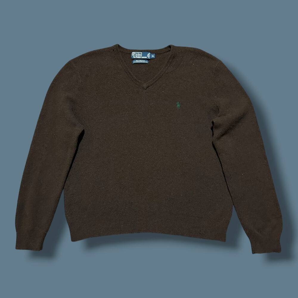 Vintage Polo Ralph Lauren Lambswool Sweater Dark Brown Pullover Mens XL 80s 90s